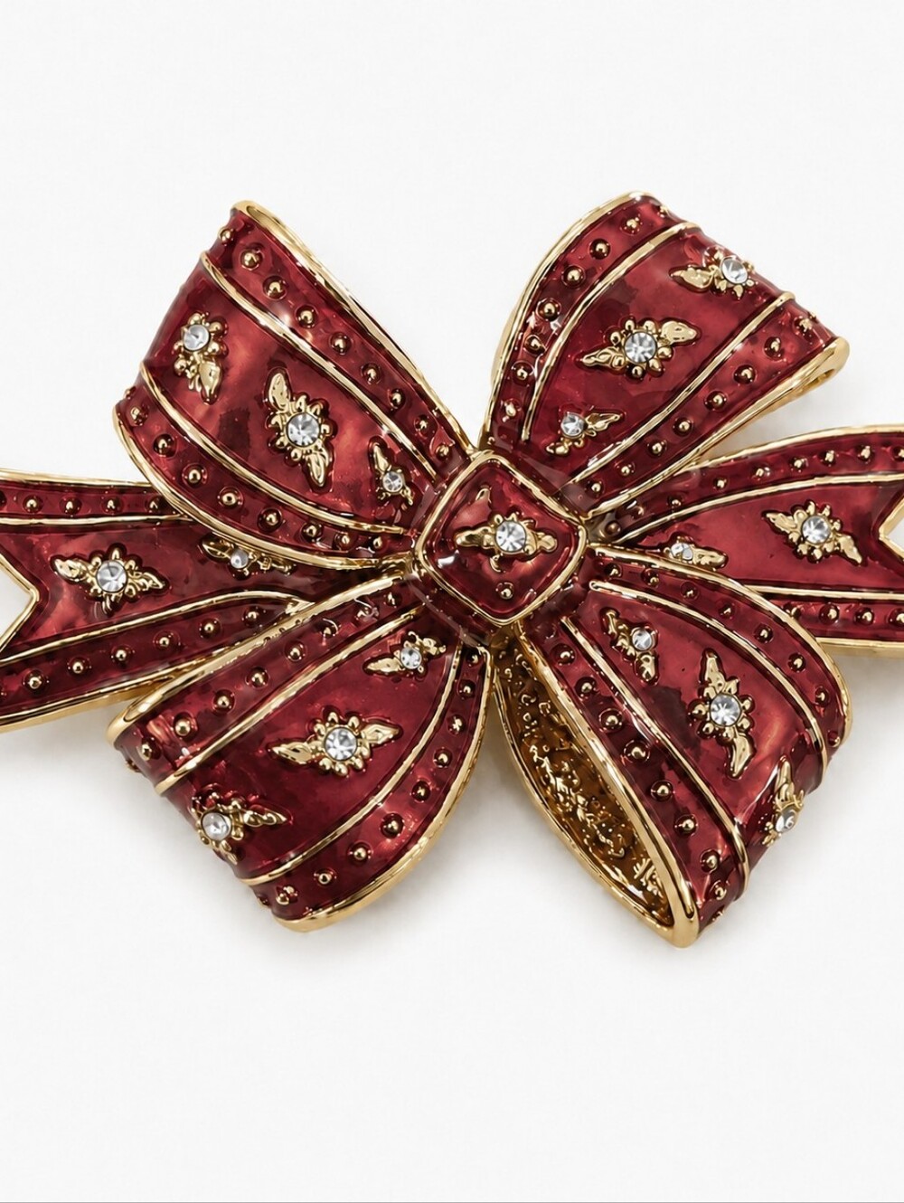 Joan Rivers Burgundy 1990s Bow Brooch with Crystal Accents